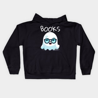 Cute Ghost With Glasses Book Lovers Kids Hoodie